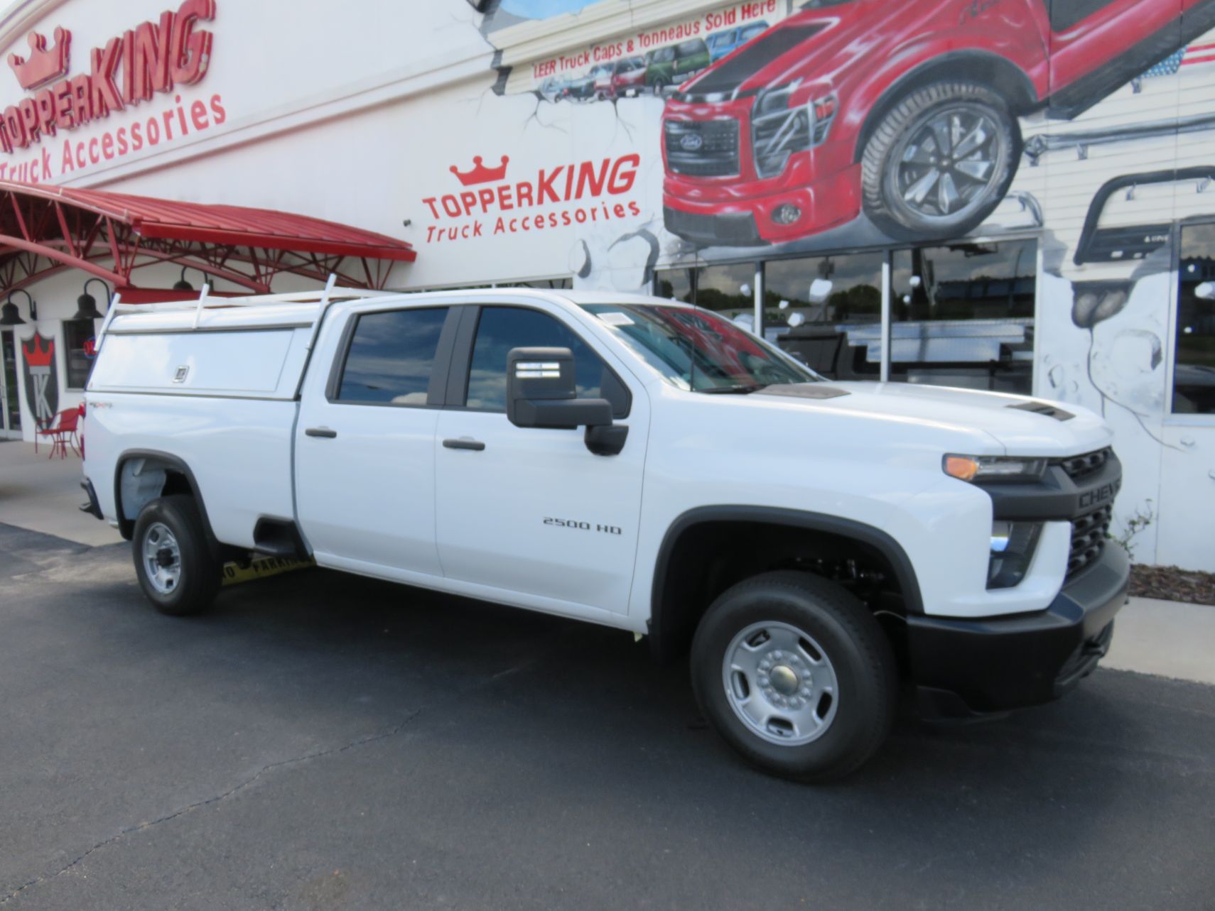 2020 Chevy Silverado with LEERDCC, Roof Racks, Side Access Doors, Tint, Hitch by TopperKING Brandon 813-689-2449 or Clearwater 727-530-9066.