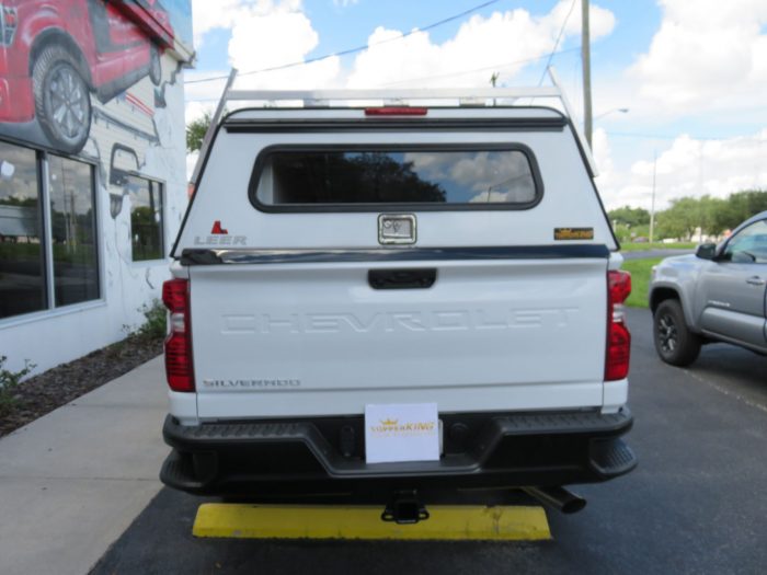 2020 Chevy Silverado with LEERDCC, Roof Racks, Side Access Doors, Tint, Hitch by TopperKING Brandon 813-689-2449 or Clearwater 727-530-9066.