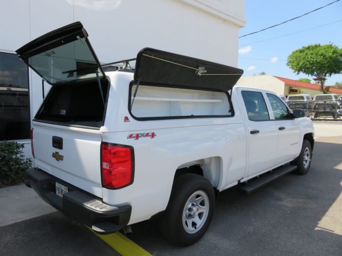 2019 Chevy Silverado LEER 100RCC, Nerf Bars, Roof Racks, Side Access, Tool Box by TopperKING Brandon 813-689-2449 or Clearwater 727-530-9066.