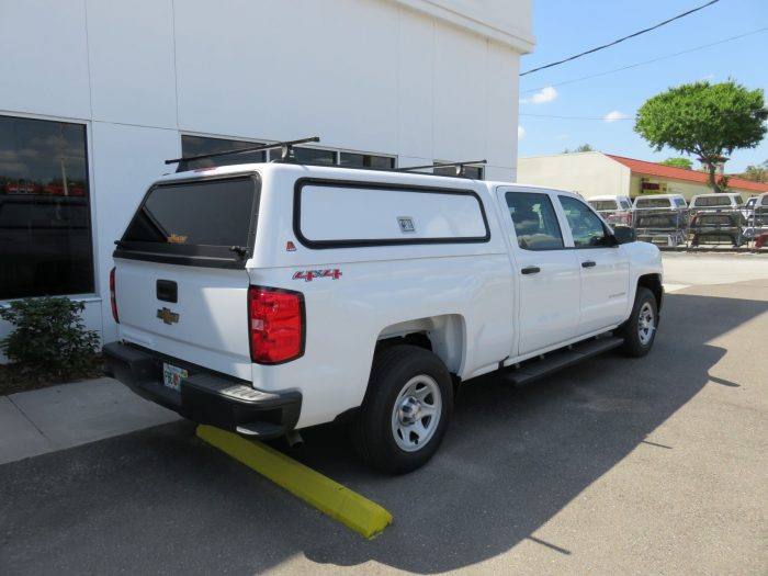 2019 Chevy Silverado LEER 100RCC, Nerf Bars, Roof Racks, Side Access, Tool Box by TopperKING Brandon 813-689-2449 or Clearwater 727-530-9066.