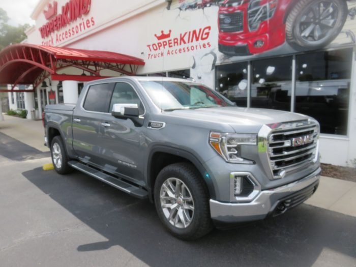 2020 GMC Sierra with LEER 700, Side Steps, Chrome, Tint, Hitch by TopperKING Brandon 813-689-2449 or Clearwater FL 727-530-9066. Call today!