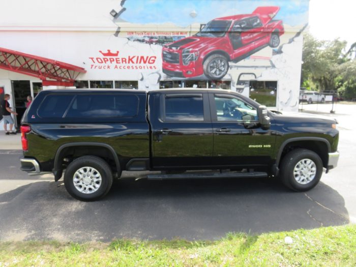 2020 Chevrolet Silverado with LEER 100XL, Vent Visors, Nerf Bars by TopperKING Brandon 813-689-2449 or Clearwater FL 727-530-9066. Call us!