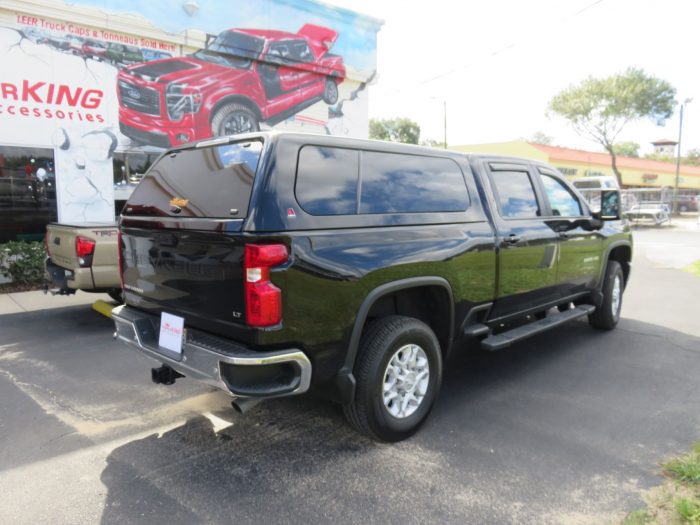 2020 Chevrolet Silverado with LEER 100XL, Vent Visors, Nerf Bars by TopperKING Brandon 813-689-2449 or Clearwater FL 727-530-9066. Call us!