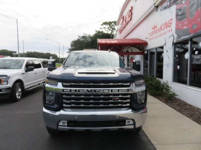 2020 Chevy Silverado with LEER 100R, Black out Nerf Bars, Hitch, Tint by TopperKING Brandon 813-689-2449 or Clearwater FL 727-530-9066. Call!