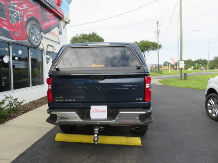 2020 Chevy Silverado with LEER 100R, Black out Nerf Bars, Hitch, Tint by TopperKING Brandon 813-689-2449 or Clearwater FL 727-530-9066. Call!