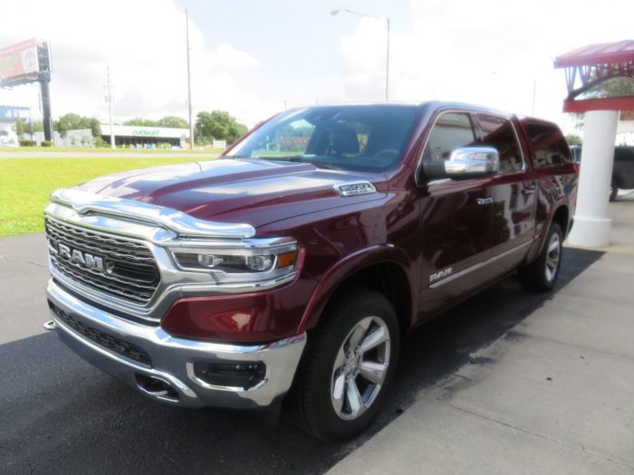 2020 Dodge RAM with LEER 100XL Fiberglass Topper, Chrome Bug Guard, Hitch. Call TopperKING Brandon 813-689-2449 or Clearwater FL 727-530-9066.