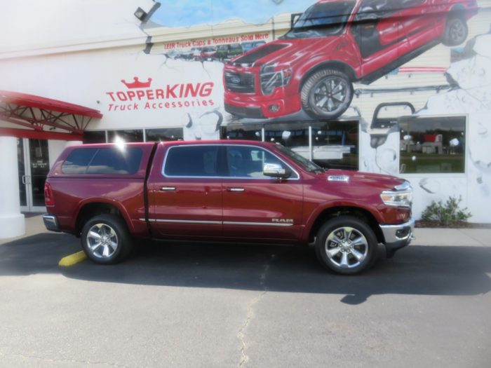 2020 Dodge RAM with LEER 100XL Fiberglass Topper, Chrome Bug Guard, Hitch. Call TopperKING Brandon 813-689-2449 or Clearwater FL 727-530-9066.