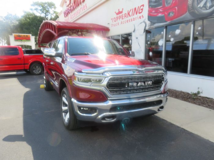 2020 Dodge RAM with LEER 100XL Fiberglass Topper, Chrome Bug Guard, Hitch. Call TopperKING Brandon 813-689-2449 or Clearwater FL 727-530-9066.