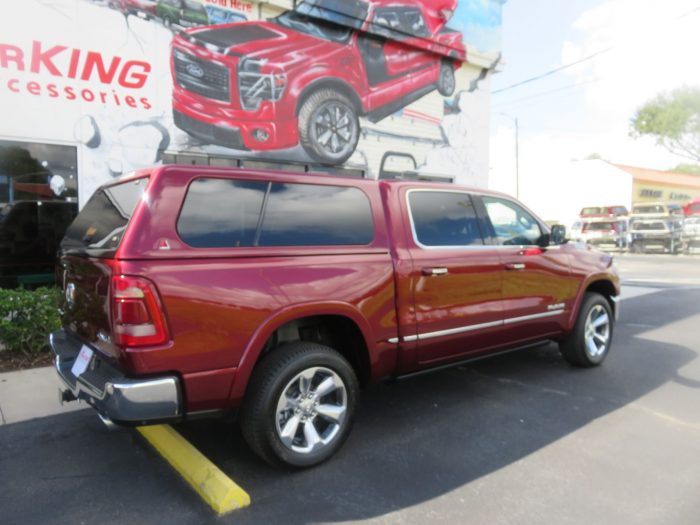 2020 Dodge RAM with LEER 100XL Fiberglass Topper, Chrome Bug Guard, Hitch. Call TopperKING Brandon 813-689-2449 or Clearwater FL 727-530-9066.