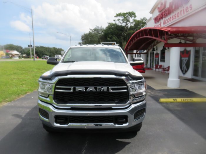 2020 Dodge RAM with Fender Flares, Mud Flaps, Bug Guard and more by TopperKING Brandon 813-689-2449 or Clearwater FL 727-530-9066. Call today!