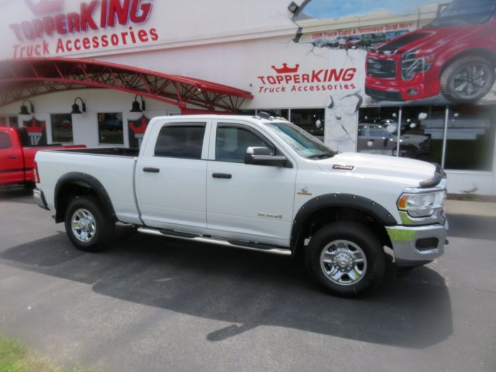 2020 Dodge RAM with Fender Flares, Mud Flaps, Bug Guard and more by TopperKING Brandon 813-689-2449 or Clearwater FL 727-530-9066. Call today!
