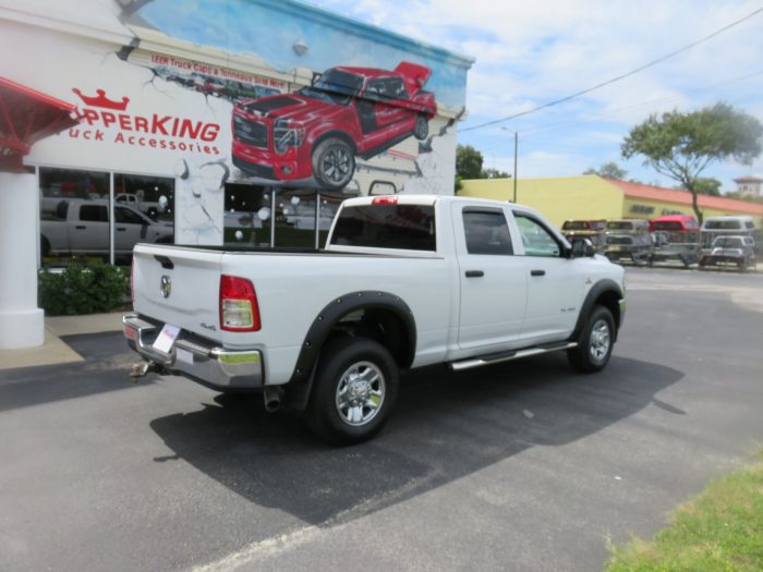 2020 Dodge RAM with Fender Flares, Mud Flaps, Bug Guard and more by TopperKING Brandon 813-689-2449 or Clearwater FL 727-530-9066. Call today!
