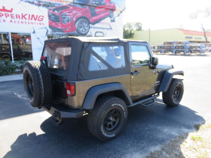 2014 Jeep Wrangler with Black Out Side Steps, Front/Rear Bumpers, Fender Flares. Call TopperKING Brandon 813-689-2449 Clearwater 727-530-9066