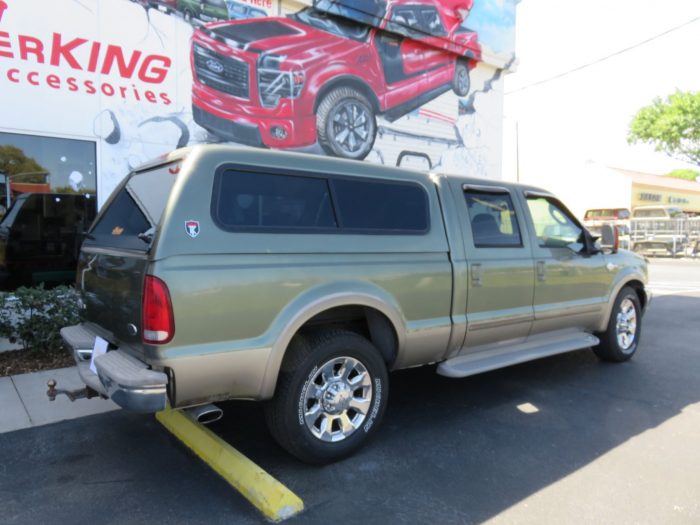 2003 Ford F250 with TK Defender, Vent Visors, Running Boards, Bug Guard. Call TopperKING Brandon 813-689-2449 or Clearwater FL 727-530-9066.