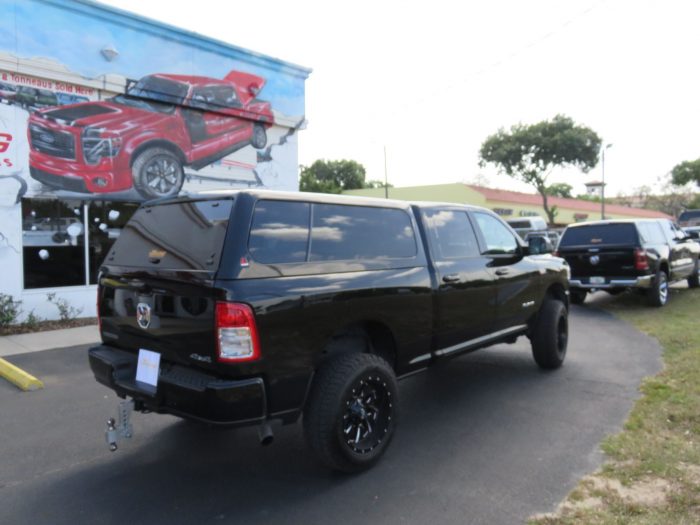 2020 Dodge RAM with LEER100XL Fiberglass Topper, Tint, Hitch by TopperKING Brandon 813-689-2449 or Clearwater FL 727-530-9066. Call us today!