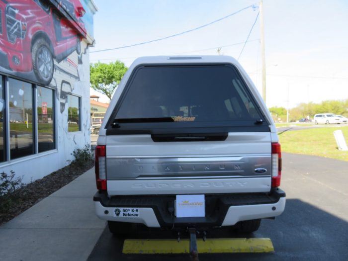 2020 Ford F250 with LEER 122 Fiberglass Cap, Chrome, Hitch, Tint by TopperKING Brandon 813-689-2449 or Clearwater FL 727-530-9066. Call Us!