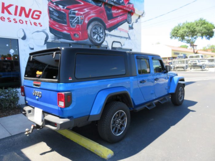 2020 Jeep Gladiator with LEER 100XQ, Vent Visors, Drop Down Steps, Hitch. Call TopperKING Brandon 813-689-2449 or Clearwater FL 727-530-9066.