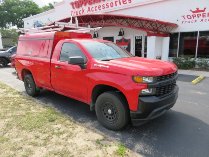 2020 Chevrolet Silverado with LEERDCC, Full Back Door, Roof Racks by TopperKING Brandon 813-689-2449 or Clearwater FL 727-530-9066. Call Us!