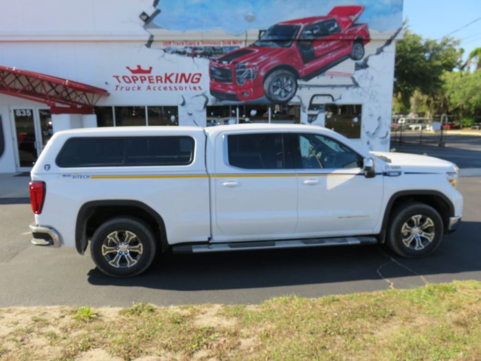 2020 GMC Sierra with TK Defender, Hitch, Running Boards, Chrome by TopperKING Brandon 813-689-2449 or Clearwater FL 727-530-9066. Call today!