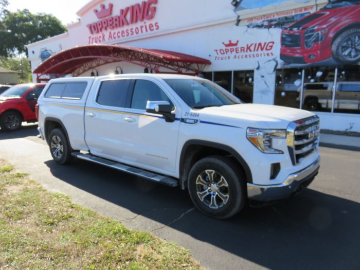 2020 GMC Sierra with TK Defender, Hitch, Running Boards, Chrome by TopperKING Brandon 813-689-2449 or Clearwater FL 727-530-9066. Call today!